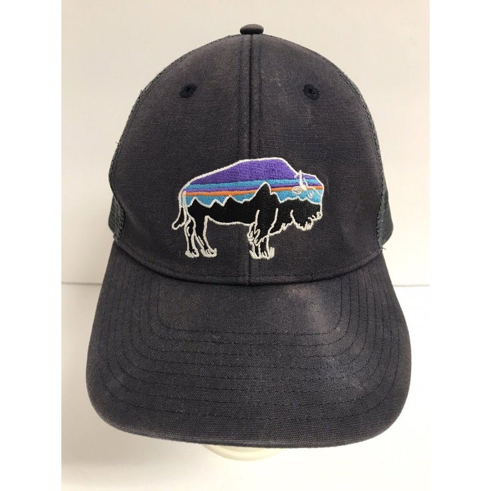 Patagonia Fitz Roy Bison Logo Trucker Hat Snapback Mesh Gray Embroidered Buffalo